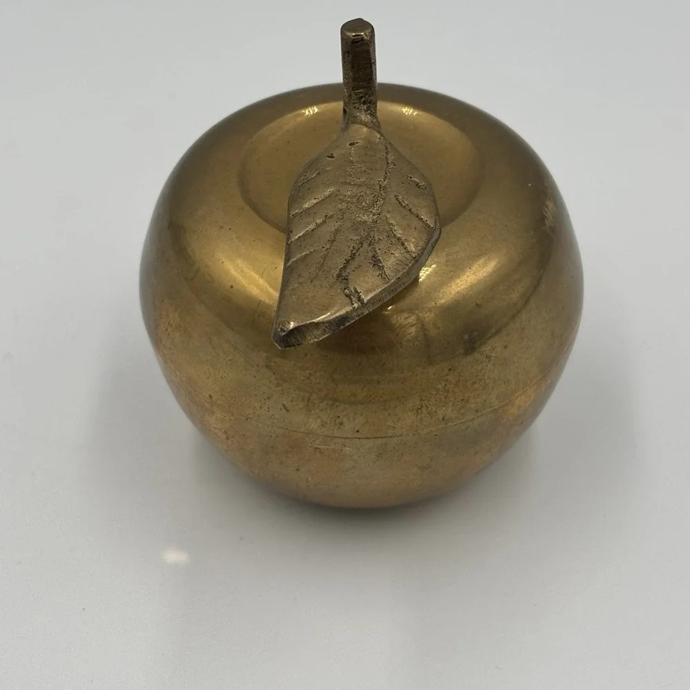 Vintage Brass‎ Apple Metal Bell Container Desk Paperweight Hidden Compartment.